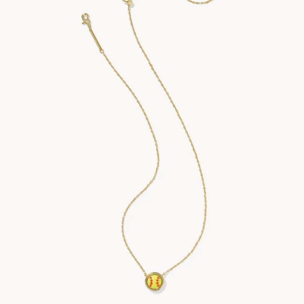 Kendra Scott Softball Gold Short Pendant Necklace in Chartreuse Magnesite - Picture 2 of 6